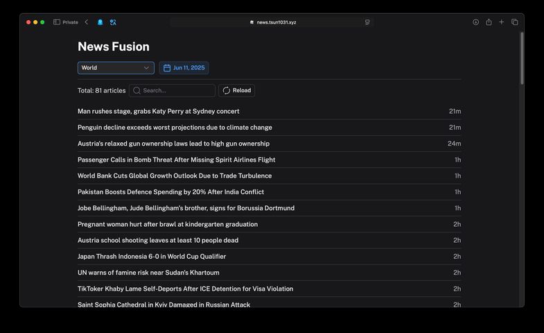 News Fusion interface